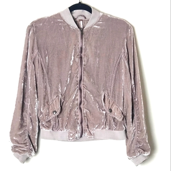 Free People • Ruched Velvet Bomber Jacket - Picture 3 of 8